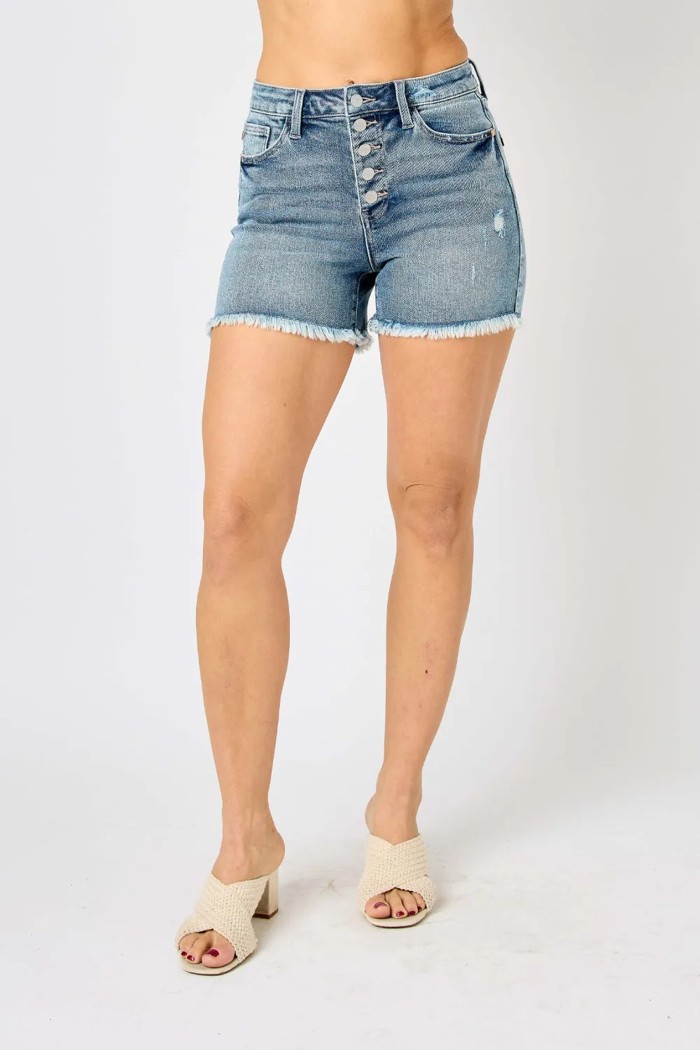 Judy Blue Button Fly Raw Hem Denim Shorts