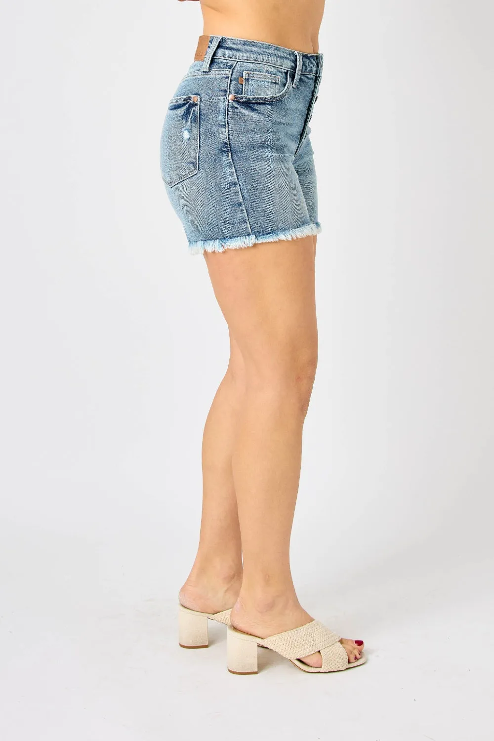 Judy Blue Button Fly Raw Hem Denim Shorts