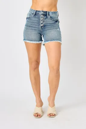 Judy Blue Button Fly Raw Hem Denim Shorts