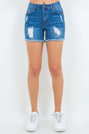 Just BE. American Bazi High Waist Distressed Frayed Denim Shorts - Dark