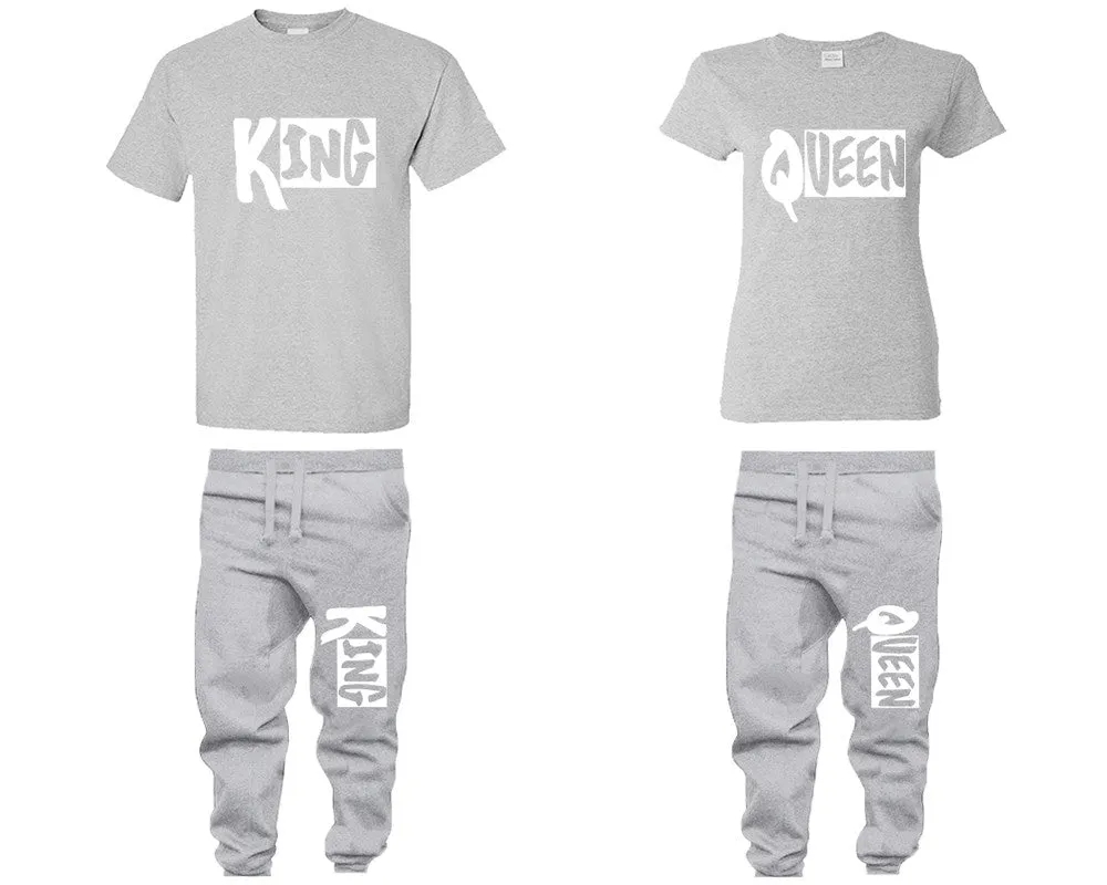 King Queen Couple Matching T Shirts and Jogger Pants Top Bottom Matching Set