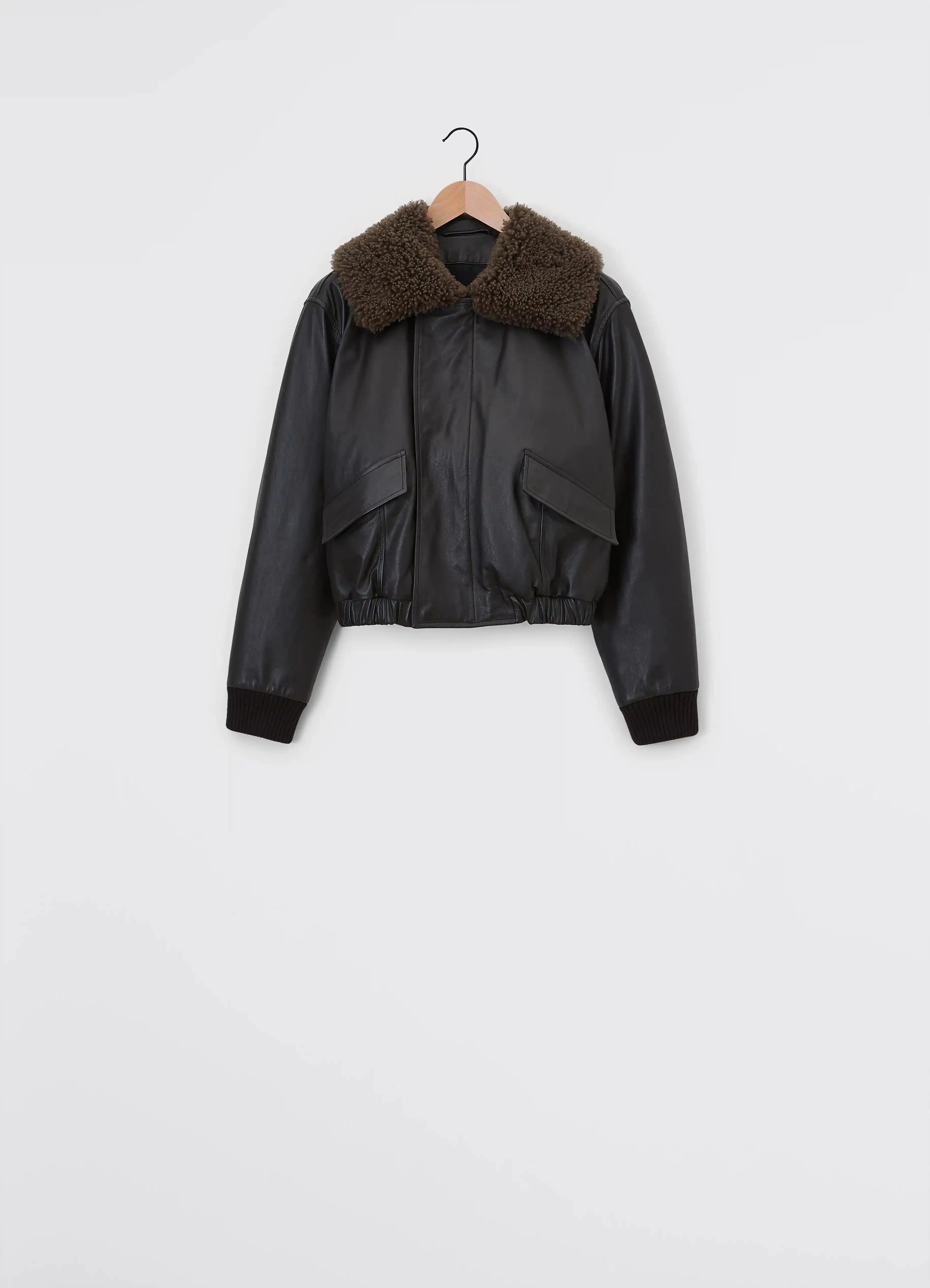 LEATHER BLOUSON WITH SHEARLING COLLAR