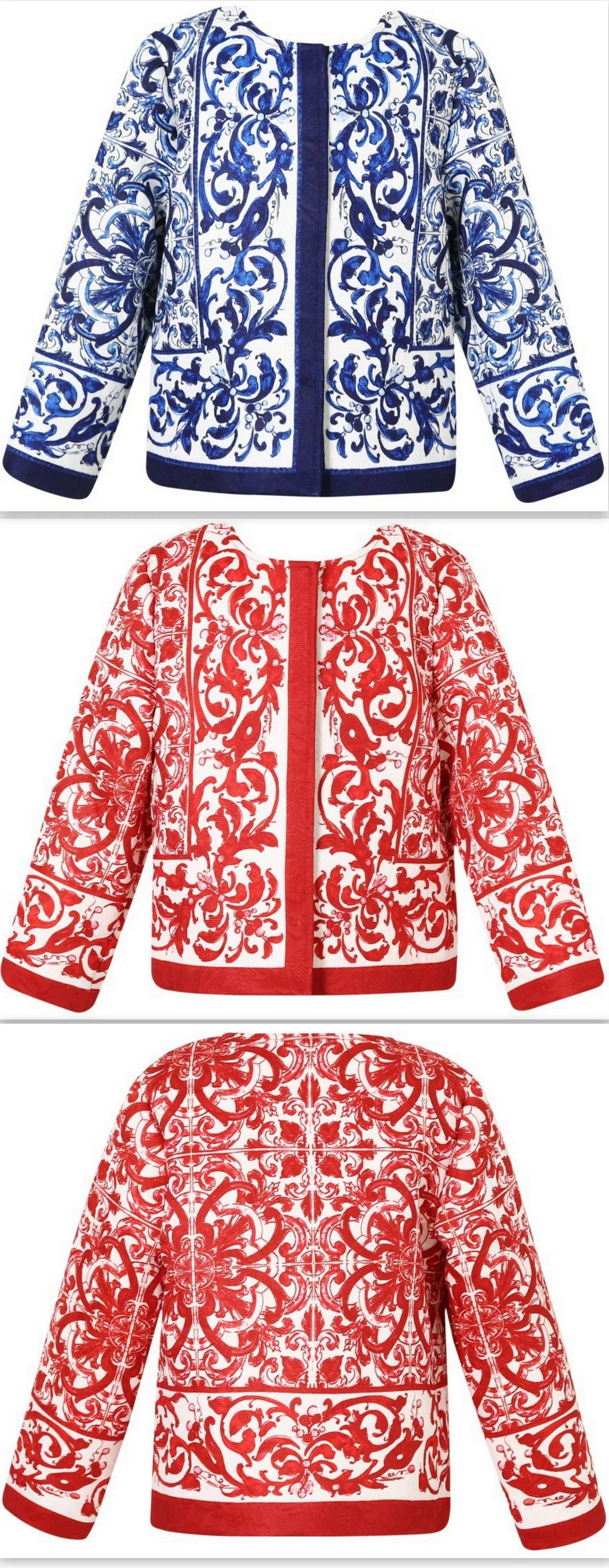 'Majolica' Tile Printed Jacket - Blue or Red