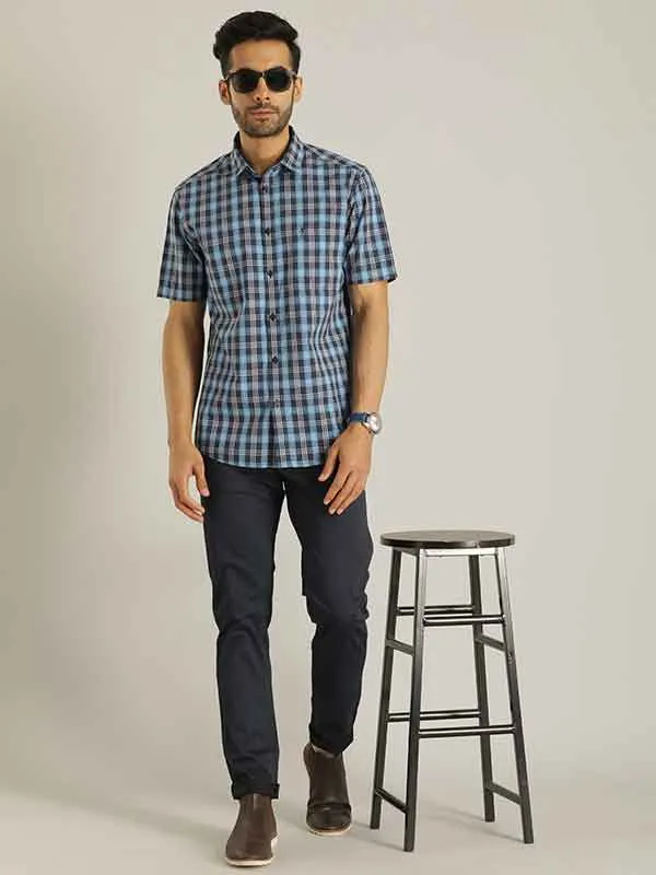 Men Checked Half Sleeve Cotton Blend Shirt