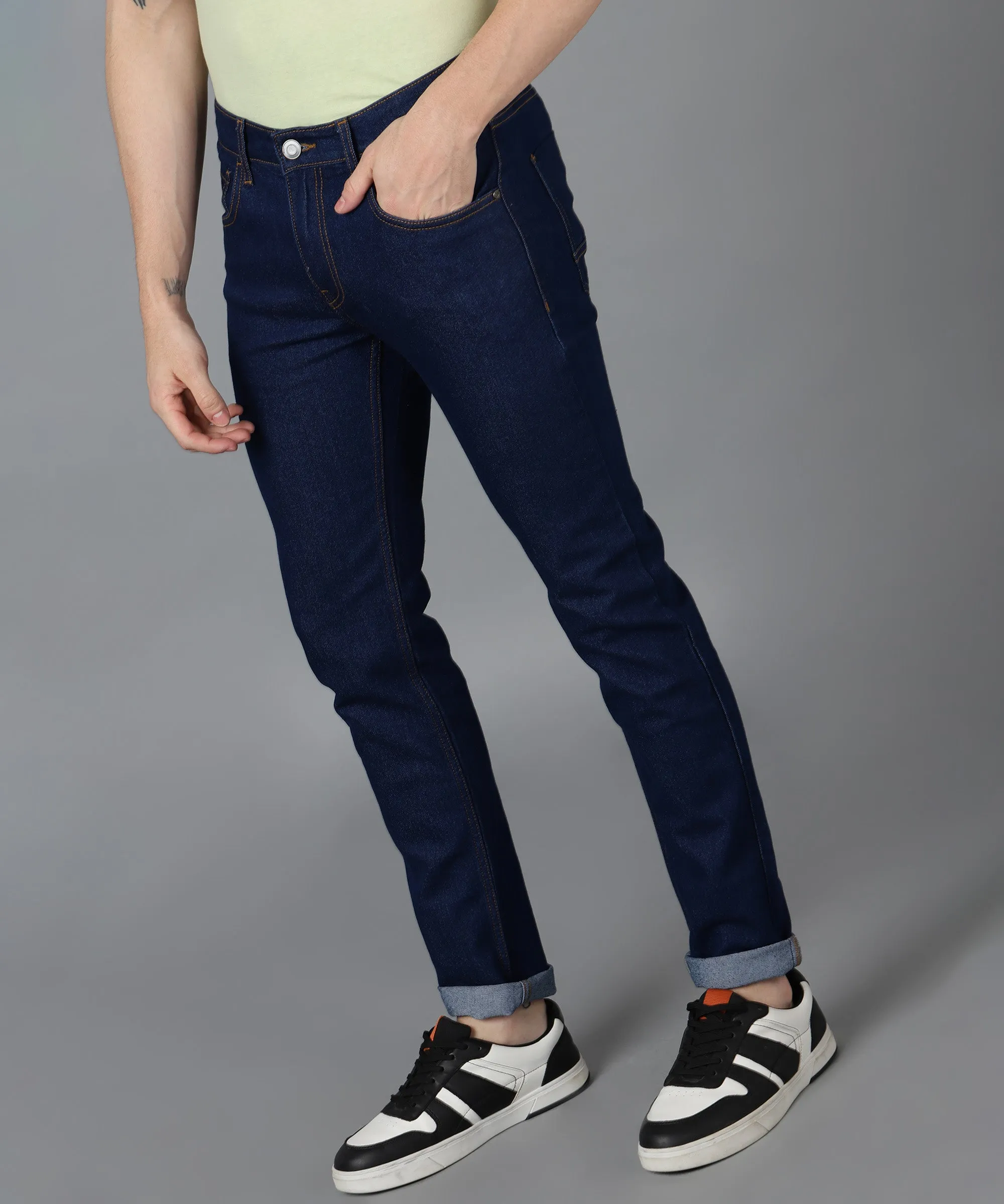 Men's Navy Slim Fit Washed Jeans Stretchable