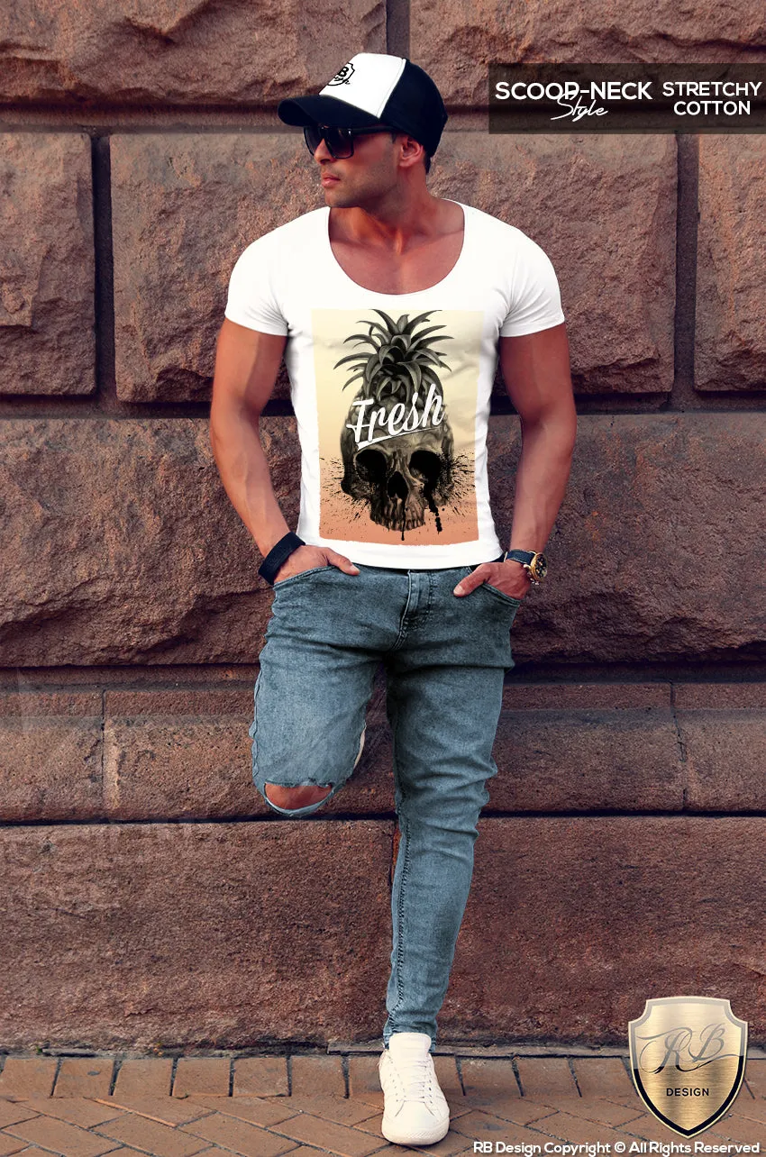 Men's Pineapple Skull T-shirt Summer Fresh Slogan Tank Top MD486