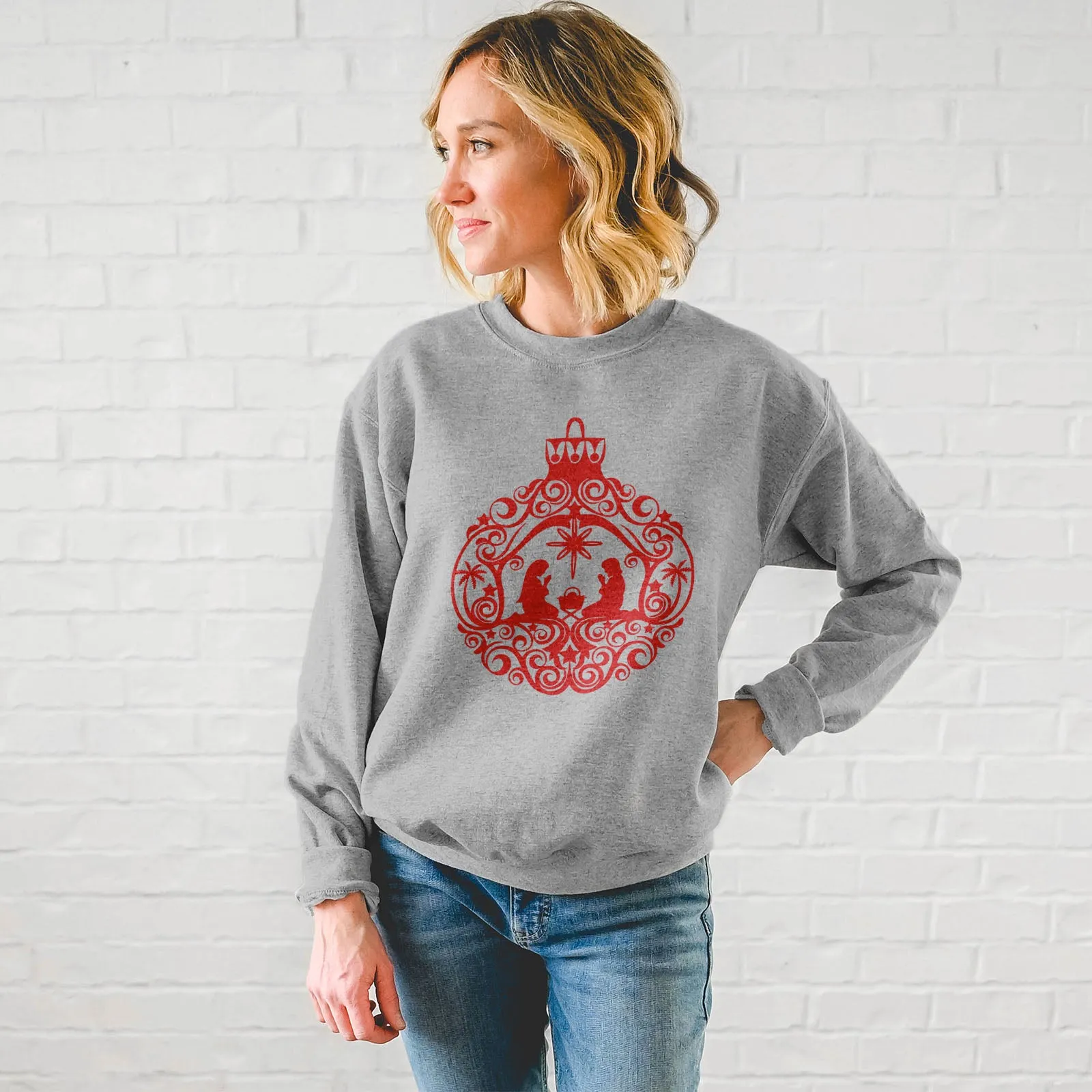 Nativity Scene Ornament Sweatshirt