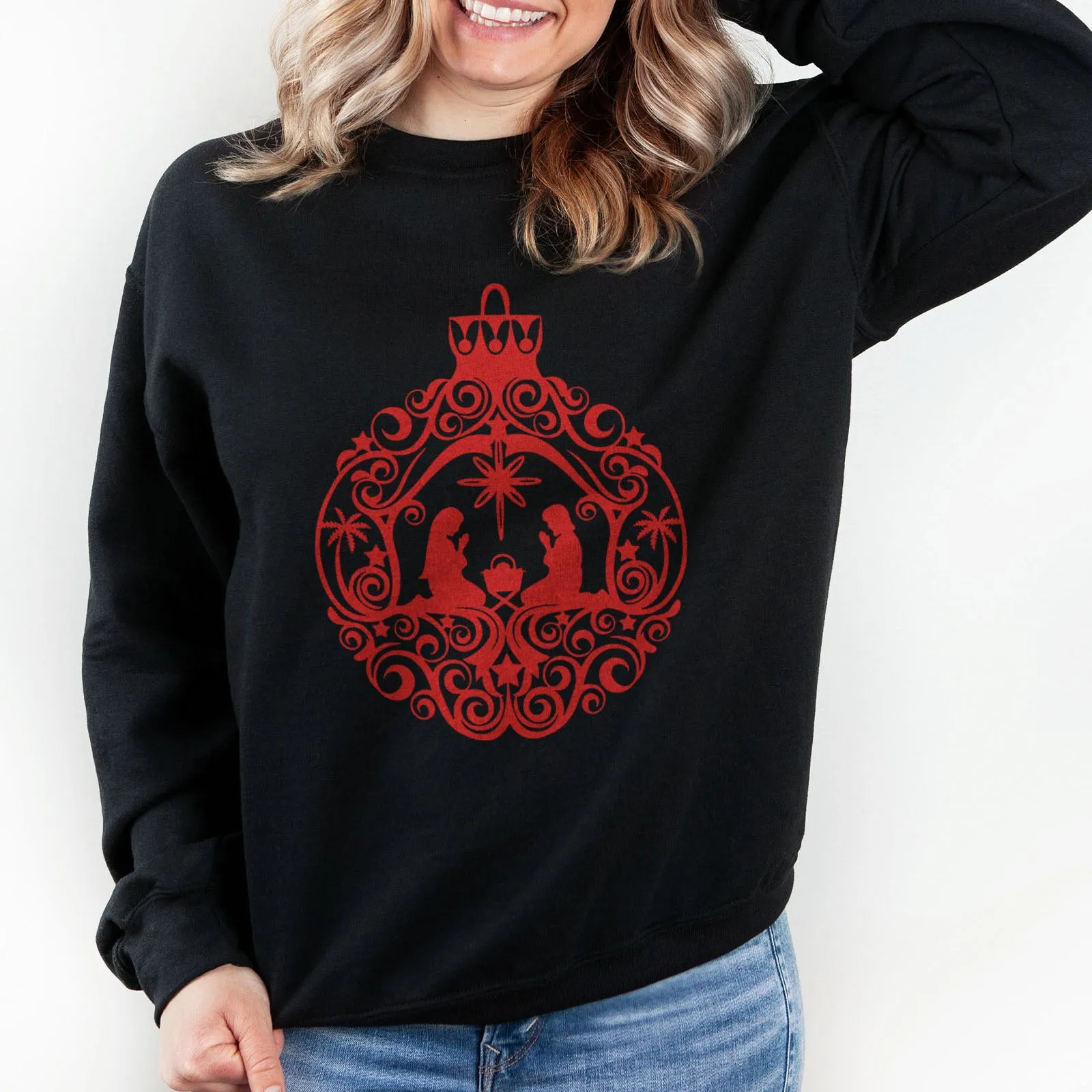 Nativity Scene Ornament Sweatshirt