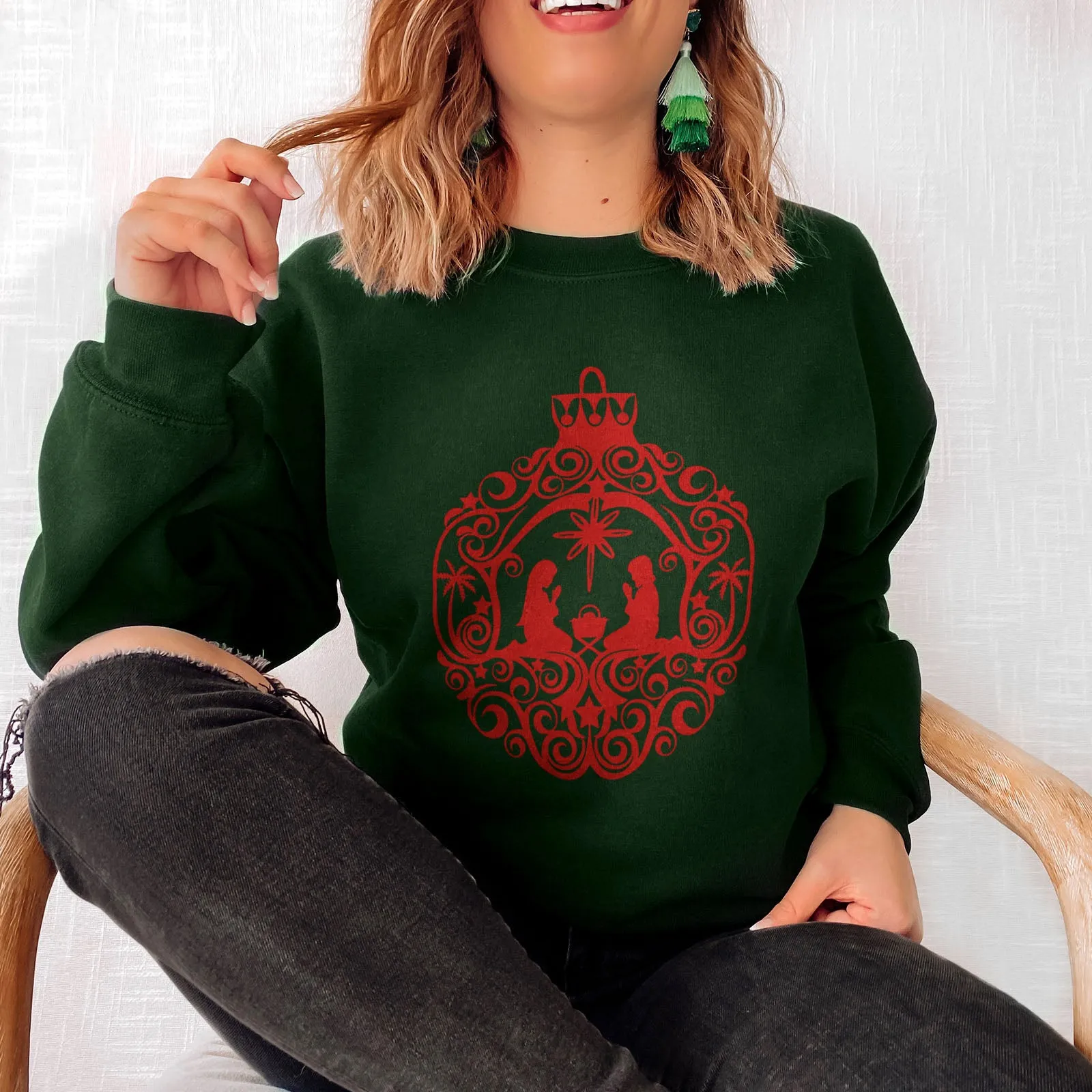 Nativity Scene Ornament Sweatshirt