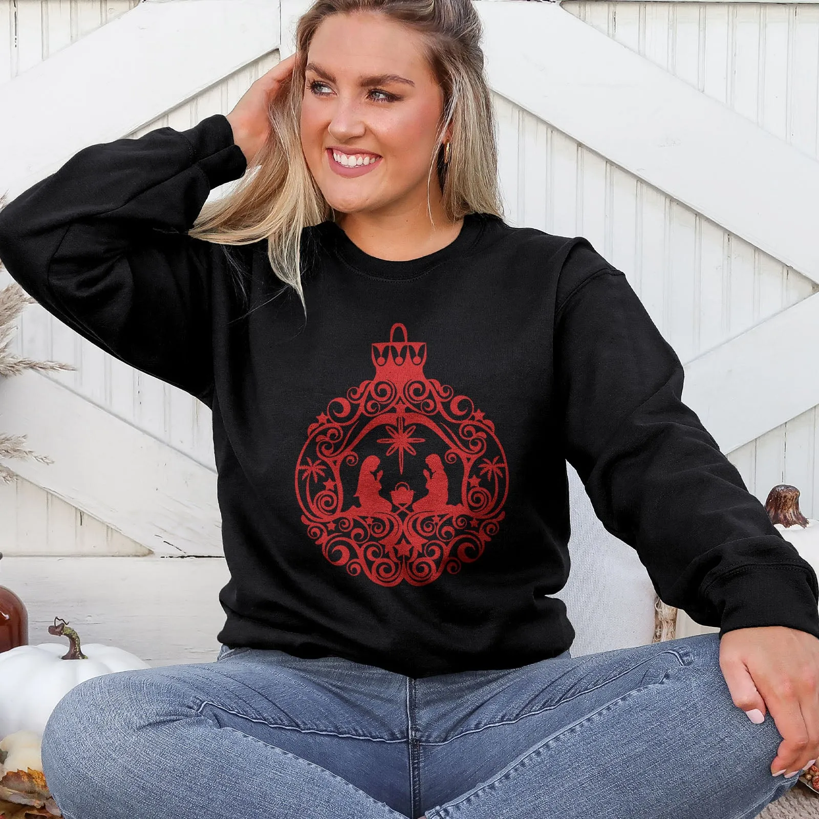 Nativity Scene Ornament Sweatshirt