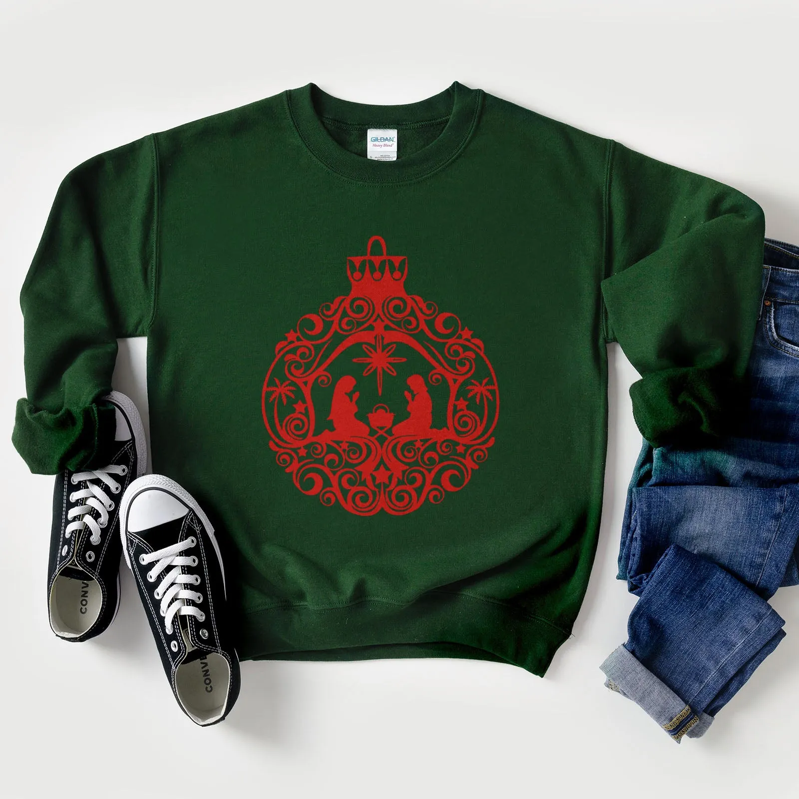 Nativity Scene Ornament Sweatshirt