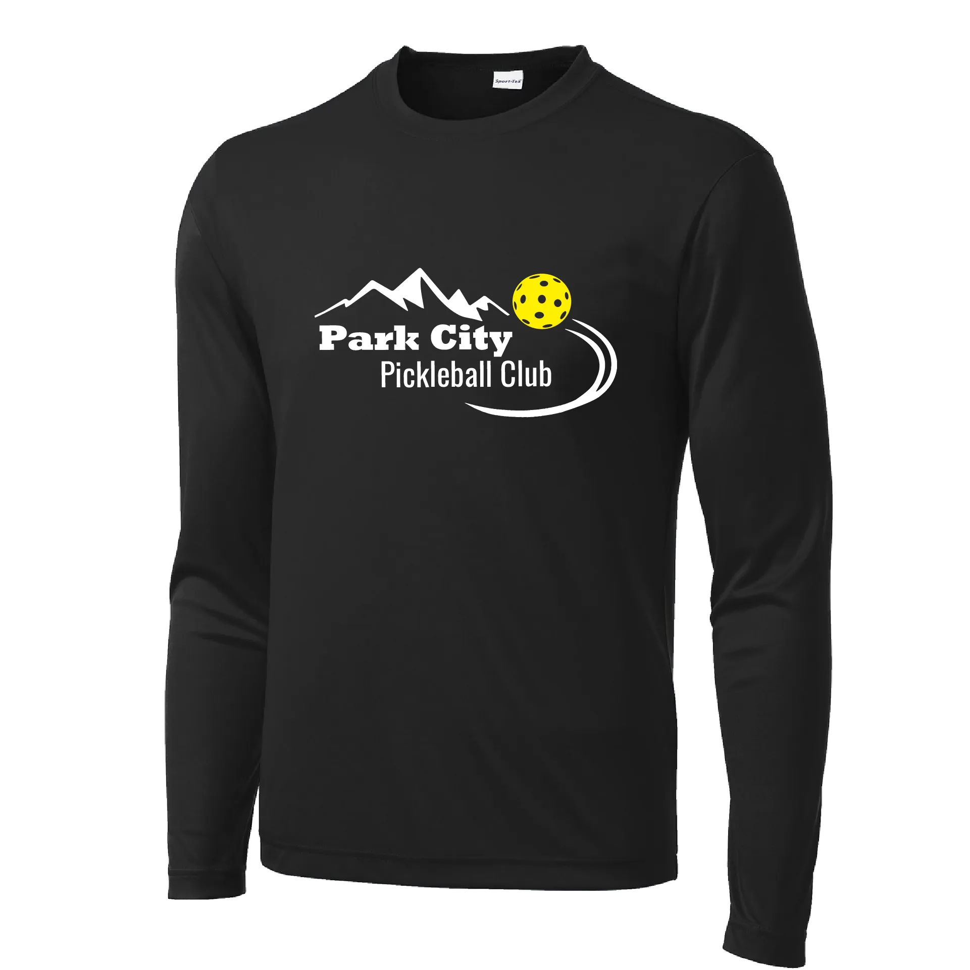 Park City Pickleball Club (Red Words) Customizable | Men's Long Sleeve Athletic Shirt | 100% Polyester