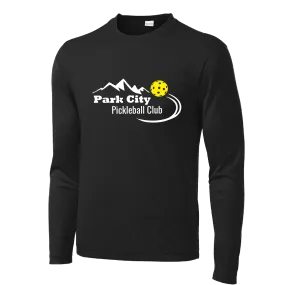 Park City Pickleball Club (Red Words) Customizable | Men's Long Sleeve Athletic Shirt | 100% Polyester