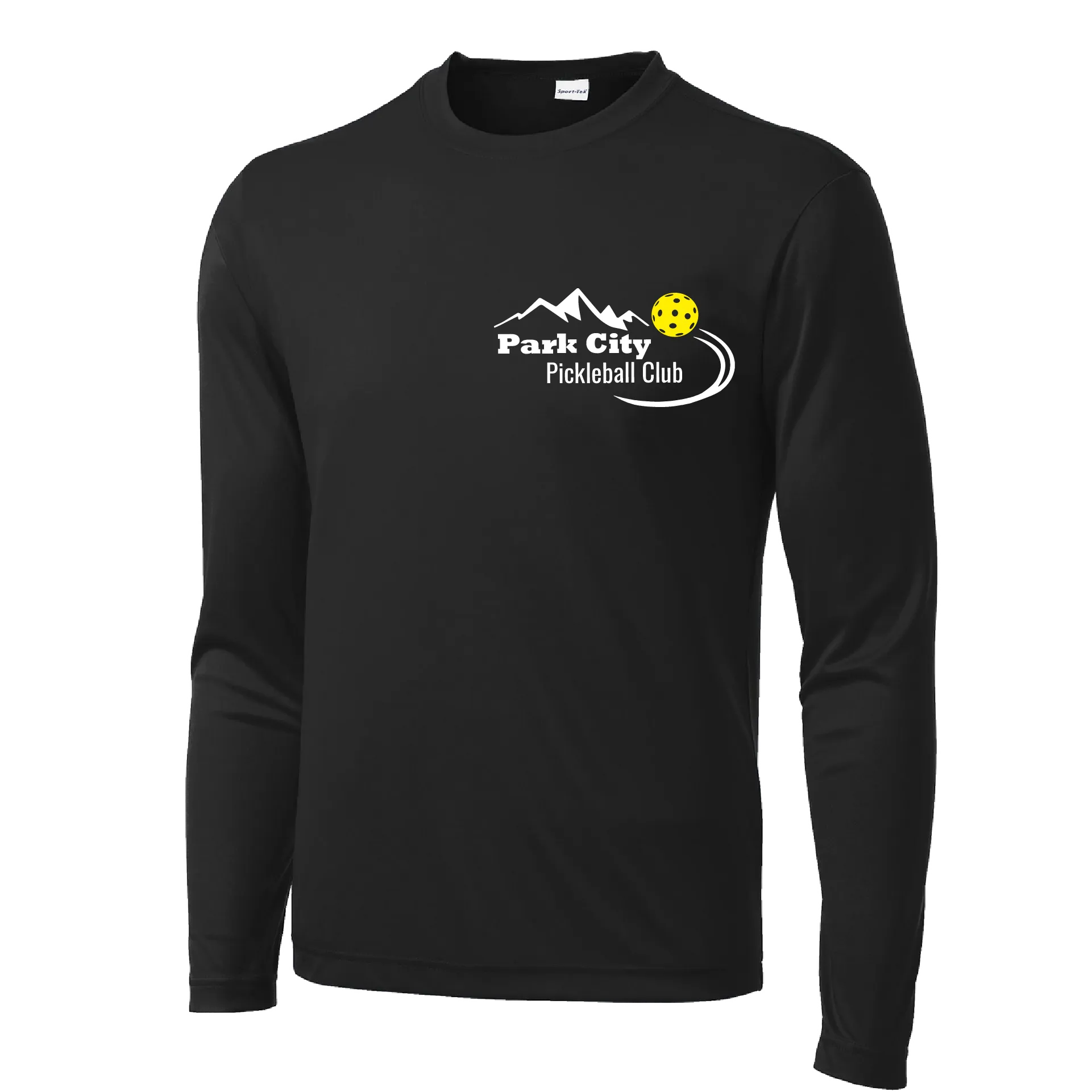 Park City Pickleball Club (Red Words) Customizable | Men's Long Sleeve Athletic Shirt | 100% Polyester