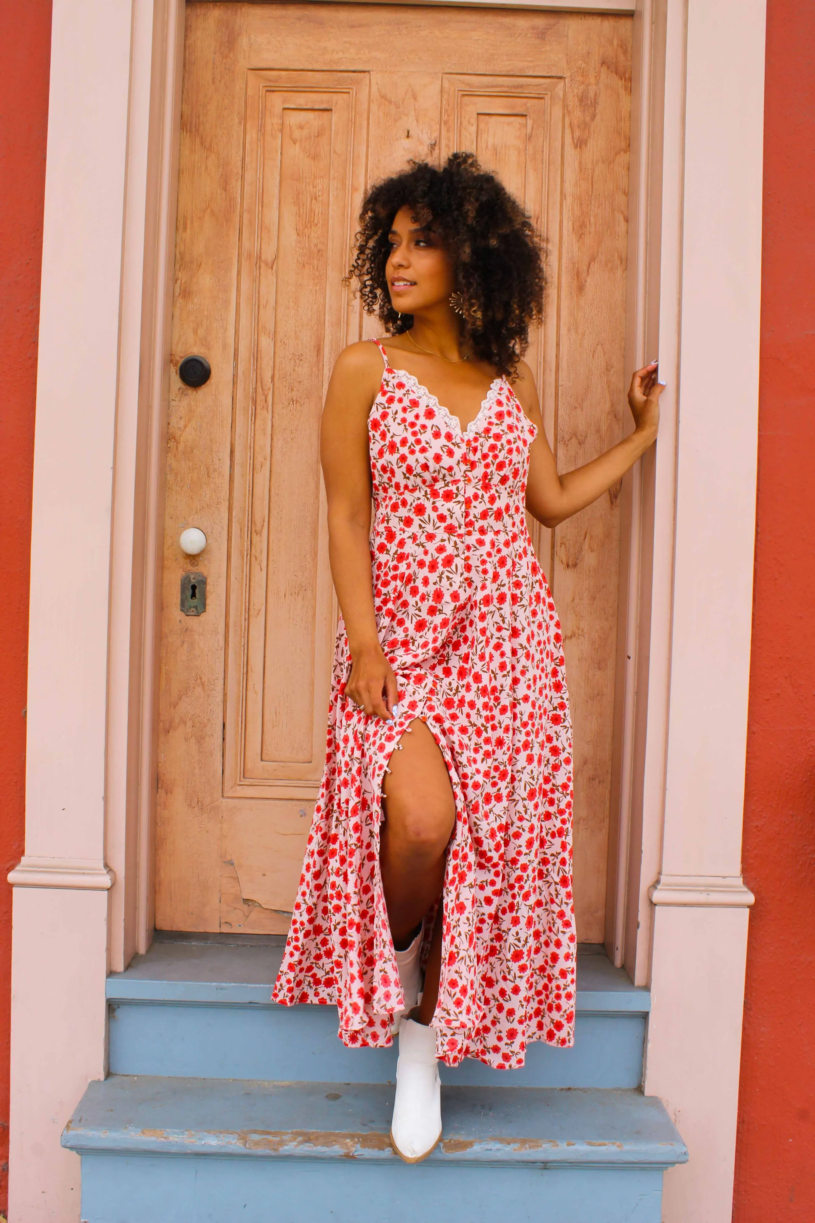 Poppy Button Up Floral Dress - Peony