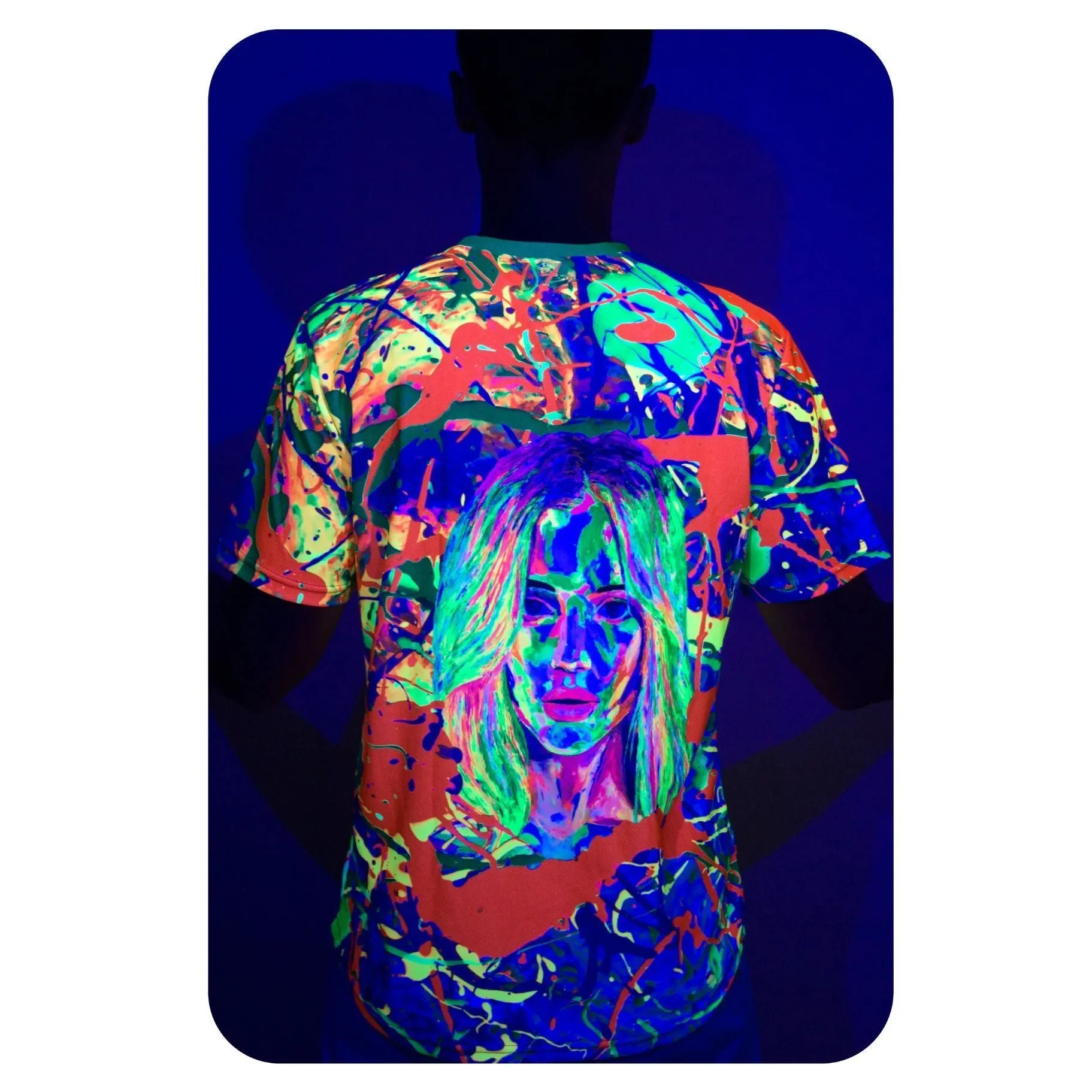 Print T Shirts Glow in UV Fluorescent Faces Girls Splash