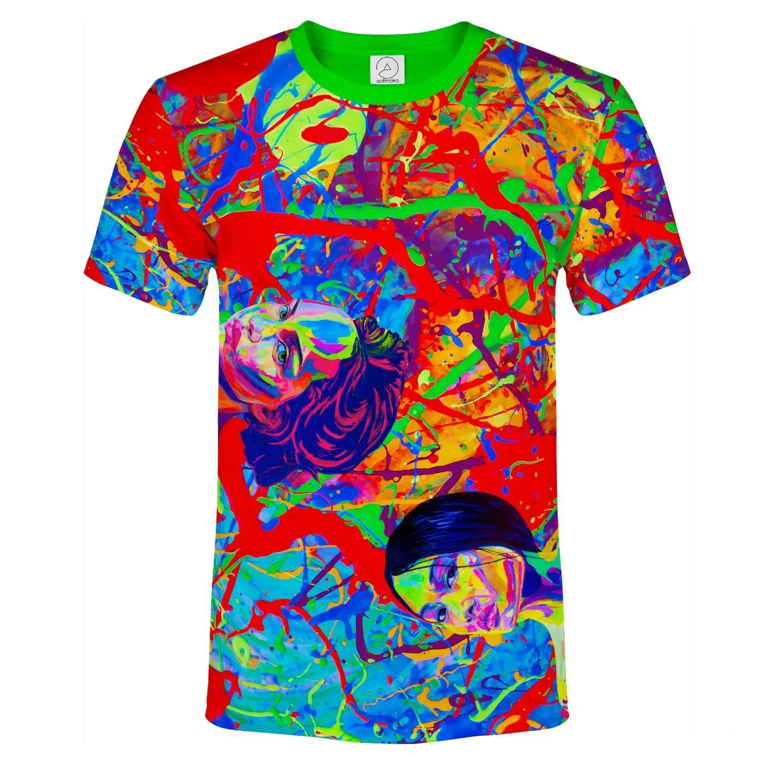 Print T Shirts Glow in UV Fluorescent Faces Girls Splash