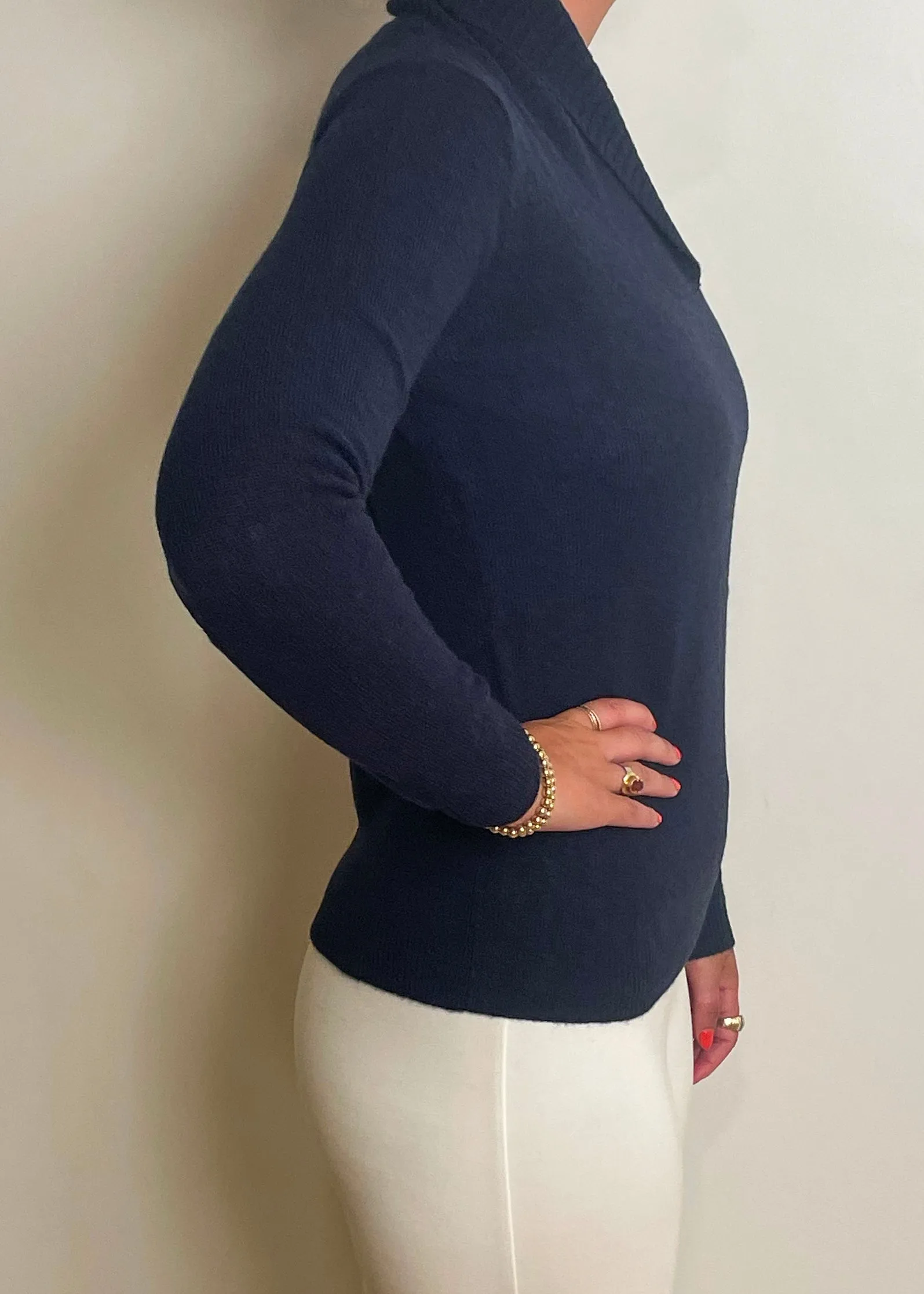 Ribbed Collar Pullover - Navy