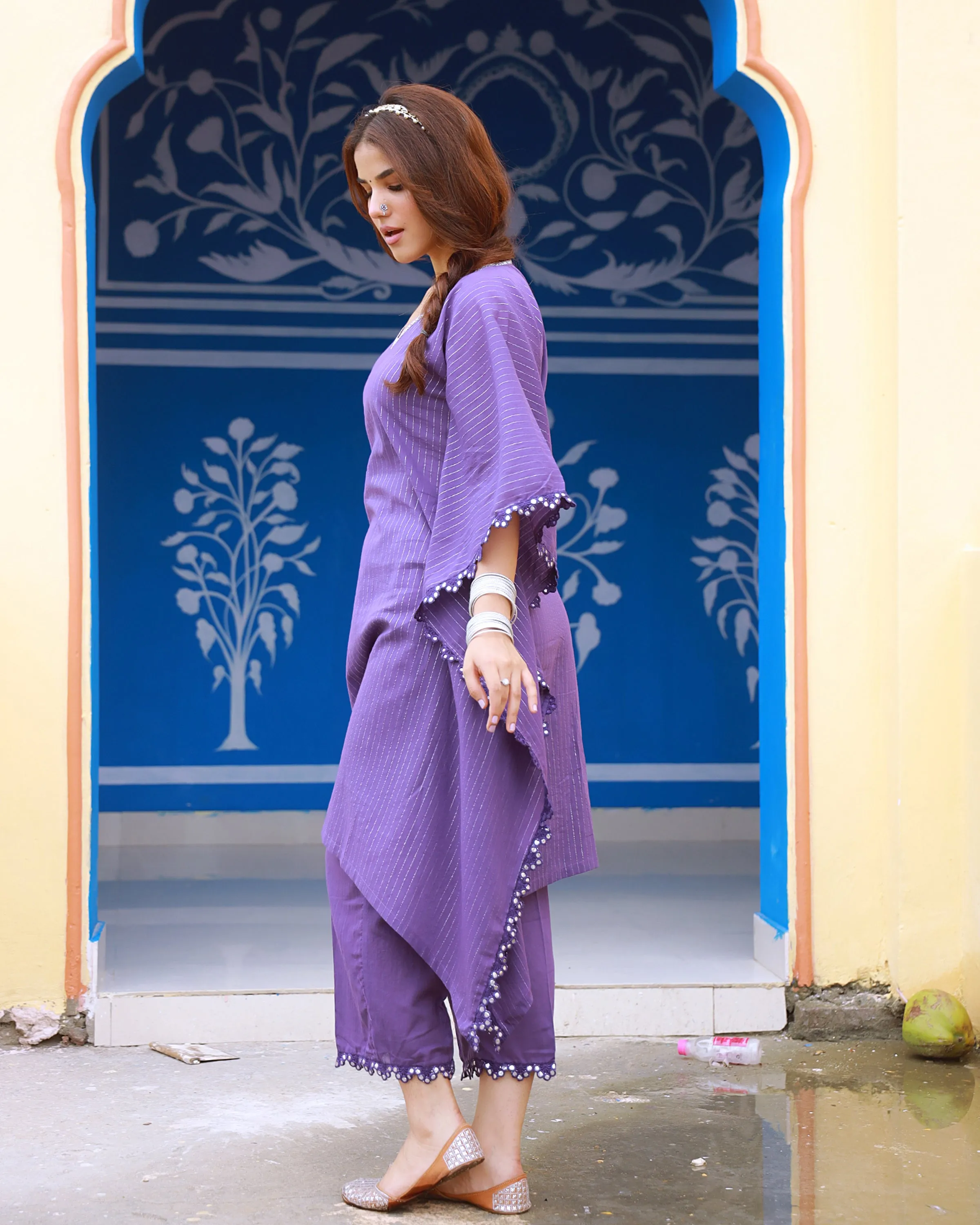 Sitara Violet Lurex Kaftan Set ( Set of 2 )