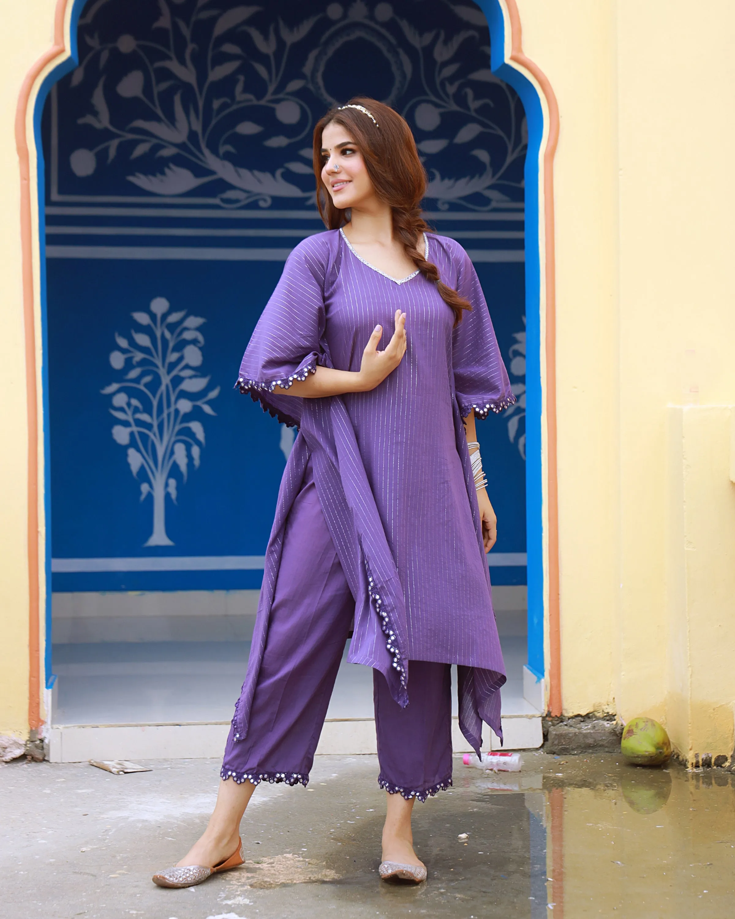 Sitara Violet Lurex Kaftan Set ( Set of 2 )