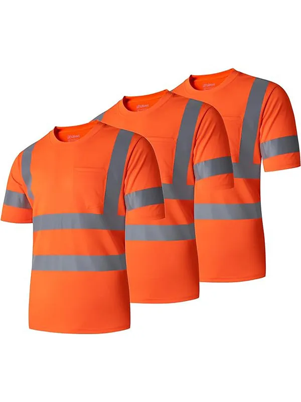 Ubon Safety Shirts for Men, Reflective High Visibility Construction Shirts Short Sleeve Work Shirts 3-Pack