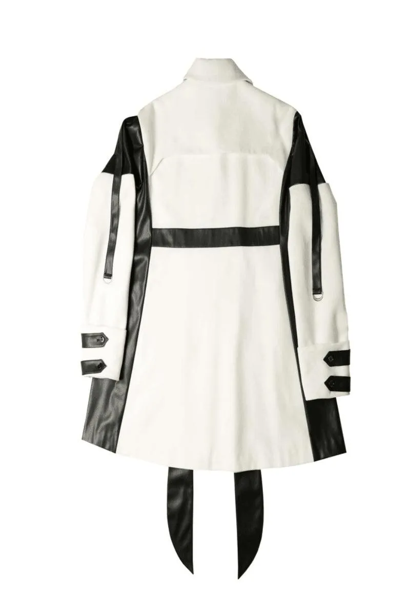 White Leather Woolen Coat