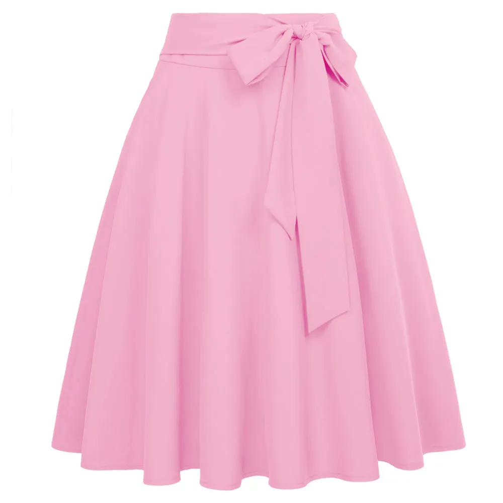 Women's High Waist A-Line Pockets Skirt Skater Flared Midi Skirt Vinage Skirt