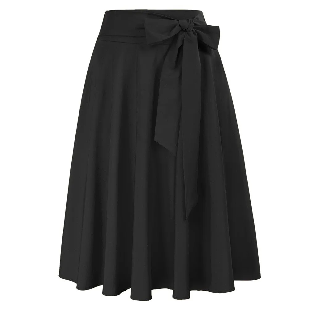 Women's High Waist A-Line Pockets Skirt Skater Flared Midi Skirt Vinage Skirt